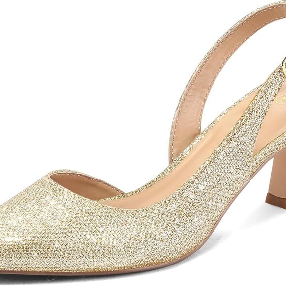 Women's Glitter Slingback Pumps 2-Inch Kitten Heels Pointed Toe Dress Shoes